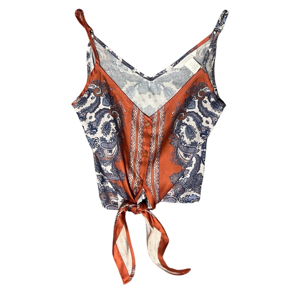 H&M Orange Blue Tie-Front Button Up Crop Camisole Size 0